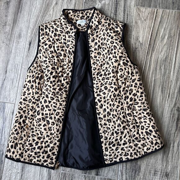 Croft & Barrow Women's L Full Zip Leopard Cheetah Animal Print Quilted Vest #132 - Picture 1 of 12